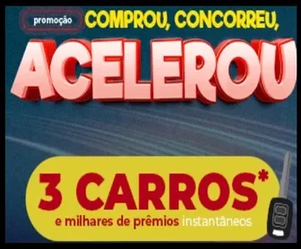Imagem da promoção Cless 2025 "Comprou, Concorreu, Acelerou!" com destaque para sorteio de 3 carros e prêmios instantâneos.