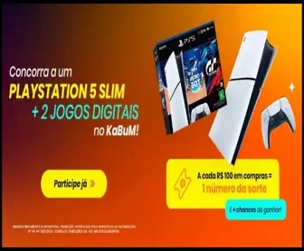Promoção Gamer KaBuM! 2025 – Concorra a um PlayStation 5 Slim com 2 jogos digitais nas compras acima de R$100.