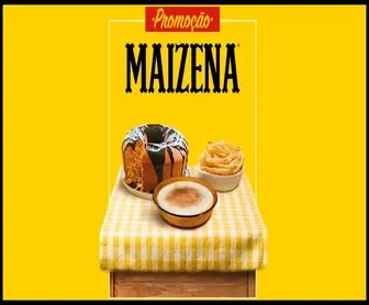 Imagem promocional da campanha Maizena 2025 com mesa de toalha xadrez amarela, bolo, prato de sobremesa e batatas fritas.