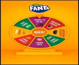 Roleta da Promoção Fanta 2025 com prêmios como vales-combo, Smart TV, videogame e mais