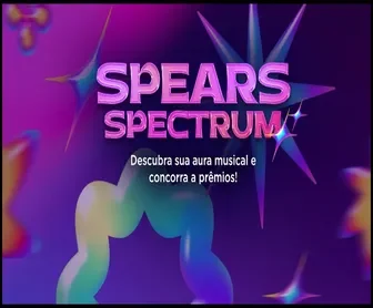 Logo da promoção Spears Spectrum com fundo psicodélico roxo e estrelas coloridas, convidando o público a descobrir sua aura musical e concorrer a prêmios.
