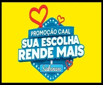 Logo da Promoção Sua Escolha Rende Mais do Arroz Saboroso com corações e fundo amarelo