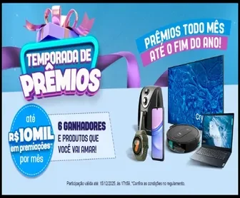 Banner promocional da Temporada de Prêmios Clube Parcerias 2025 com produtos como TV, notebook, celular, air fryer, smartwatch e robô aspirador.